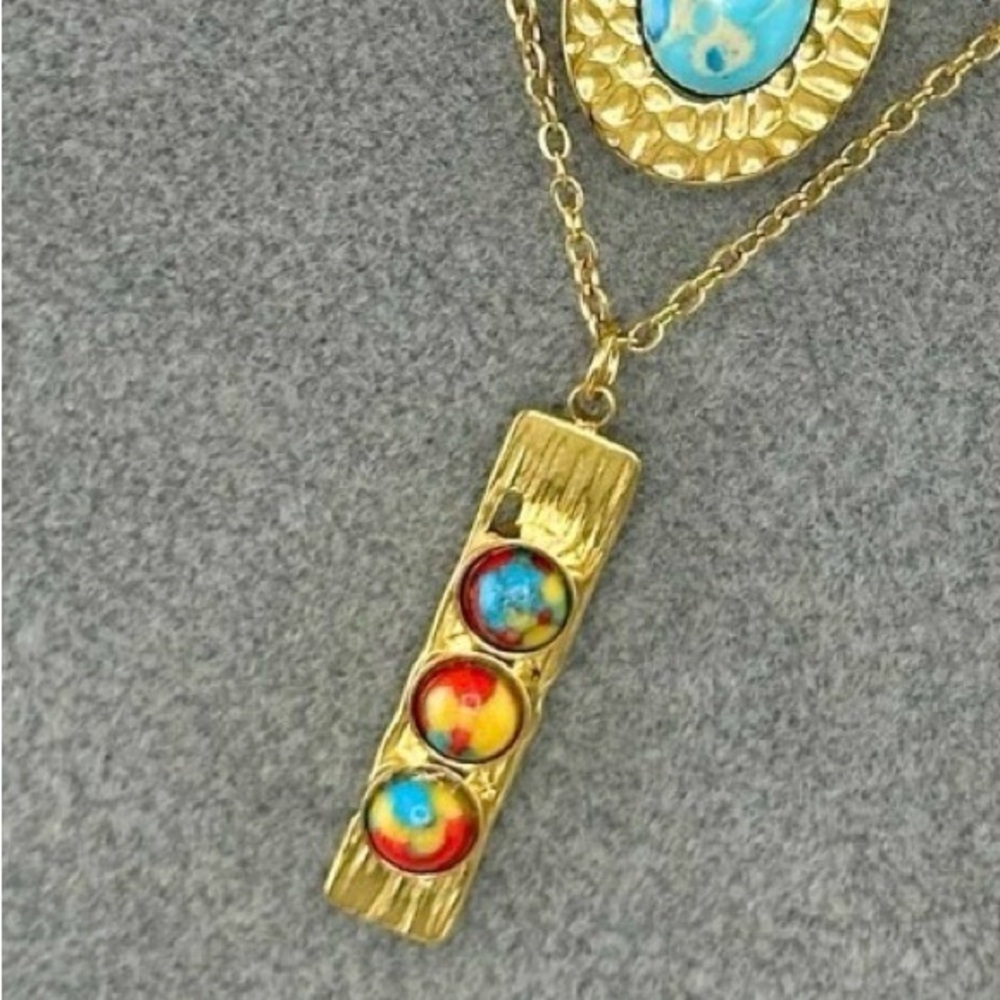 Colorful Stone Gold Bar Pendant Necklace